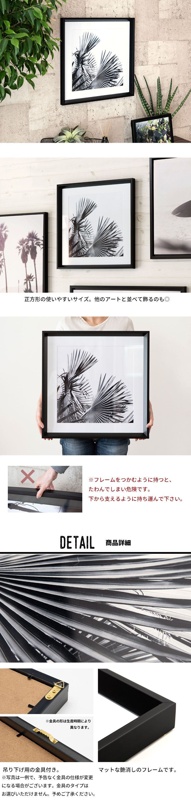 アートパネル モノクロ リーフ ボタニカル 50×50cm [66804]【 壁掛け