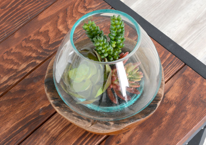 玉ねぎガラス　ガラスのオブジェ　メルトガラス　流木　ウッド　花器　花瓶　テラリウム　水槽　アクアリウム