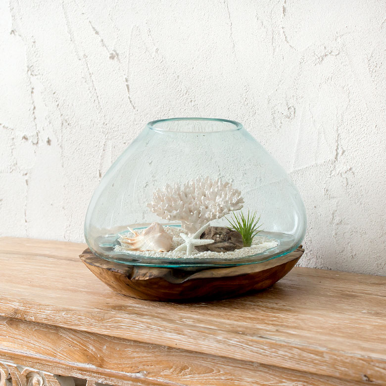 玉ねぎガラス　ガラスのオブジェ　メルトガラス　流木　ウッド　花器　花瓶　テラリウム　水槽　アクアリウム　　