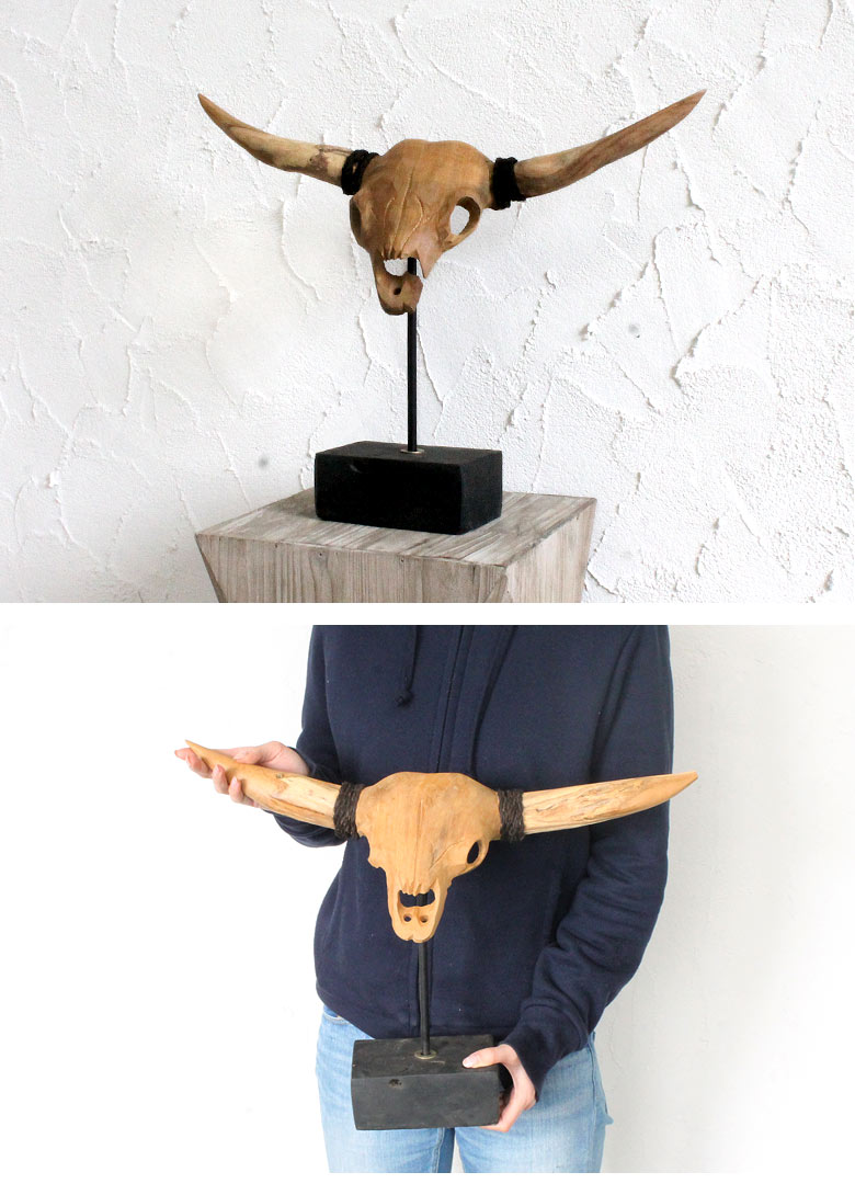 水牛の木製ハンティングトロフィー(12720)【生活雑貨のELEMENTS本店