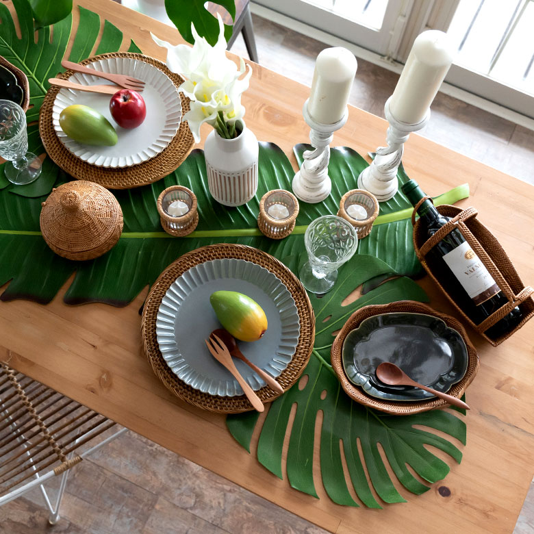 ランチョンマット モンステラリーフ型 EVA樹脂 グリーン [99801