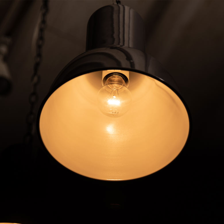 ライトの下から見上げると、ライトの内面のホワイトが電球の色に染まり、いい雰囲気です。