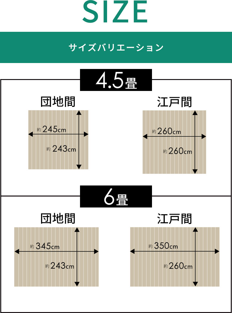 サイズバリエーション 江戸間 団地間 4.5畳 6畳