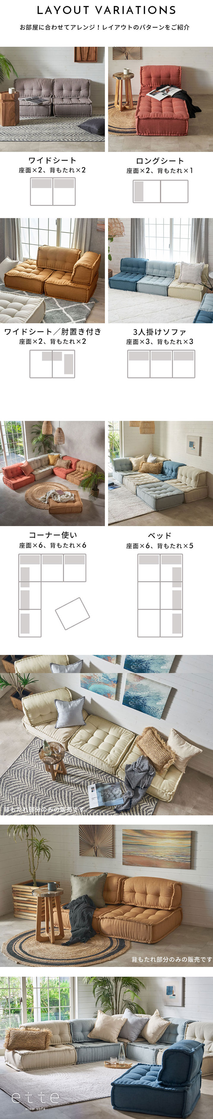 背もたれ フロアソファー用 組み合わせ自由 コンパクト 低反発 ロー