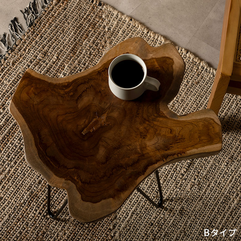 天然木チークウッド無垢材の切り株をそのまま生かして作られたサイド