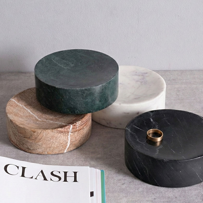 天然大理石シリーズMARVERA（マーヴェラ）の円形トレイ直径約13cmハイタイプ