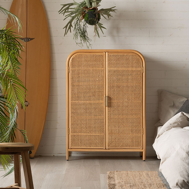 アーチトップデザインのラタン収納キャビネット3段