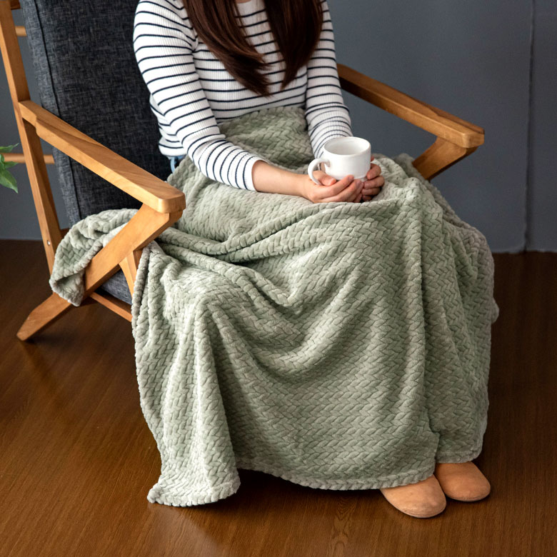 ブランケット 150×100cm アイボリー ネイビー カーキ フリース [90085