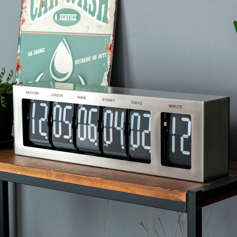 置き時計 フリップクロック 時計 世界時計 W 50 × D 9 × H15.5