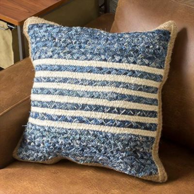 インド製 手織り デニム クッションカバー 約45×45cm (32101)【生活雑貨のELEMENTS本店】