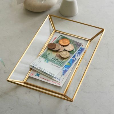 キャッシュトレー キャッシュ トレイ ガラス 真鍮 ゴールド GOLD 金 約 W 23.5 × D 14.5 × H 3 cm ガラスケース つり銭トレー アクセサリートレー アクセサリートレイ コイントレイ ディスプレイ アンティーク 風 