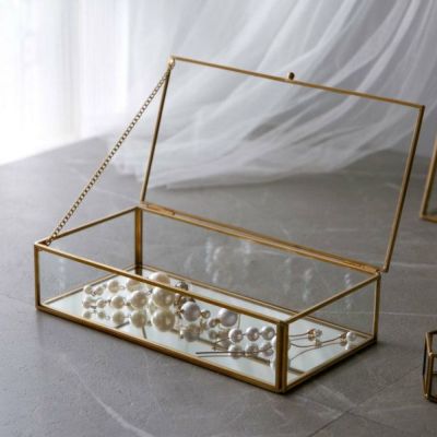 ガラスと真鍮でできた ジュエリーボックス (63280) ガラスボックス おしゃれ ガラスケース アクセサリーケース アクセサリー入れ 四角 ゴールド ディスプレイケース 小物入れ 小物収納 蓋つき 男前 インテリア 西海