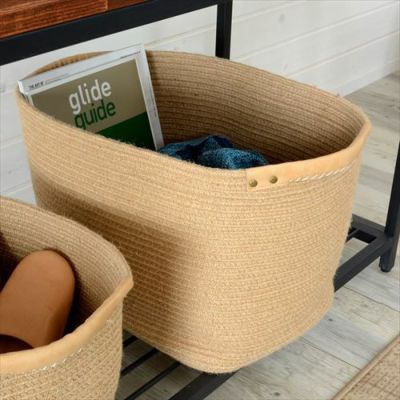 麻でできたシンプルなバスケット(Lサイズ)(64011) 【生活雑貨の