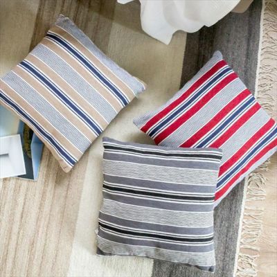 【ヌードクッション付き】 クッションカバー 45×45cm ボーダー柄 [ベージュ グレー レッド] (91019) 【生活雑貨のELEMENTS本店】