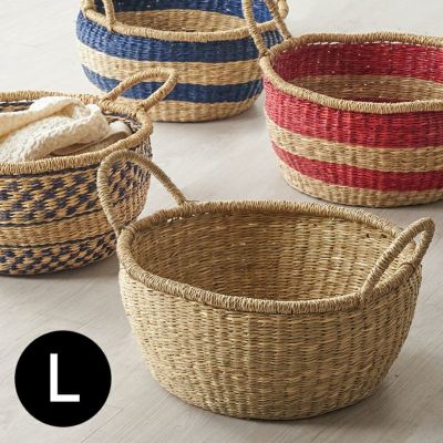 バスケット シーグラス 持ち手付き Lサイズ 約 W 34cm D 34cm H 17cm ナチュラル レッド ブルー かごバスケット 収納 天然素材 かご 籠 丸 円形 丸型 カゴ 小物入れ 収納ケース 収納かご 見せる収納 インテリア おし