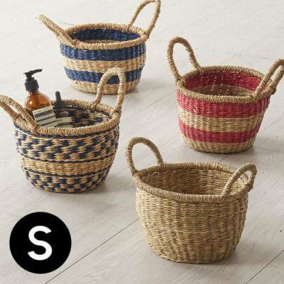 バスケット シーグラス 持ち手付き Sサイズ 約 W 22cm D 22cm H 14cm ナチュラル レッド ブルー かごバスケット 収納 天然素材 かご 籠 丸 円形 丸型 カゴ 小物入れ 収納ケース 収納かご 見せる収納 インテリア おし