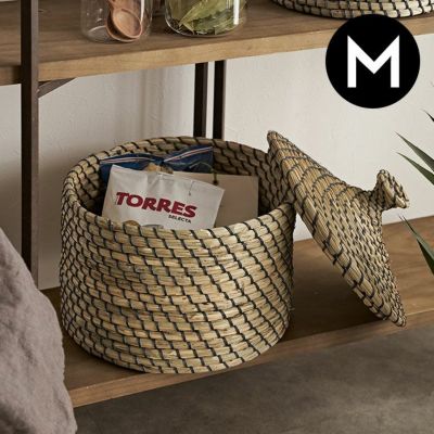 バスケット ふた付き かごバスケット ポット シーグラス 約W 29 x D 29 x H 32 cm ナチュラル 収納 蓋付き シーグラスバスケット 収納バスケット ダストボックス 荷物入れ 荷物かご おしゃれ 北欧 リゾート 雑貨 イ