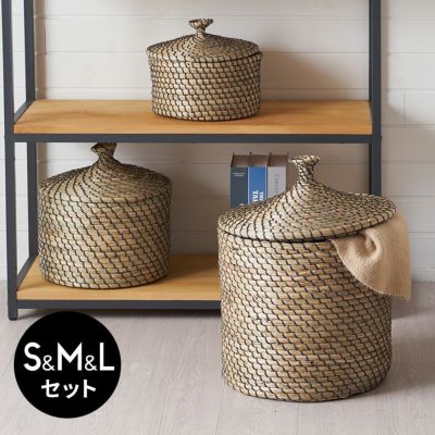 バスケット ふた付き かごバスケット ポット シーグラス 3点セット S M L ナチュラル 収納 蓋付き シーグラスバスケット 収納バスケット ダストボックス 荷物入れ 荷物かご おしゃれ 北欧 リゾート 雑貨 インテリア 