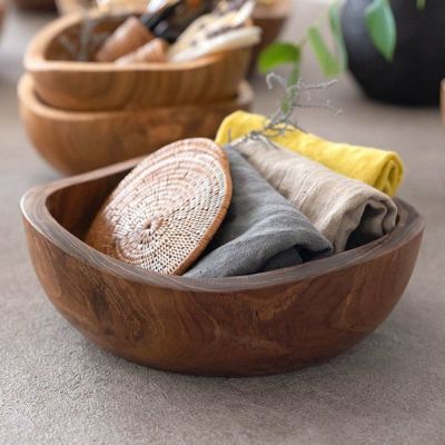 トレイ チークウッド 木製 ウッド ボウル Lサイズ ハンドメイド  [11589]【 天然素材 収納 小物入れ トレー ナチュラル オブジェ ディスプレイ 無垢材 モダン 見せる収納 かわいい おしゃれ 北欧  リゾート アジアン