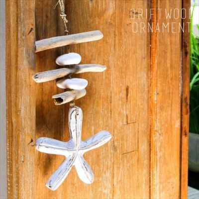 流木で出来たオーナメント (ロング)【ヒトデホワイト】(12291