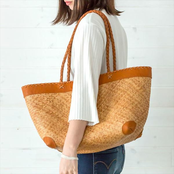 ラタンと本革レザーのかごバッグ[12450]【生活雑貨のELEMENTS本店