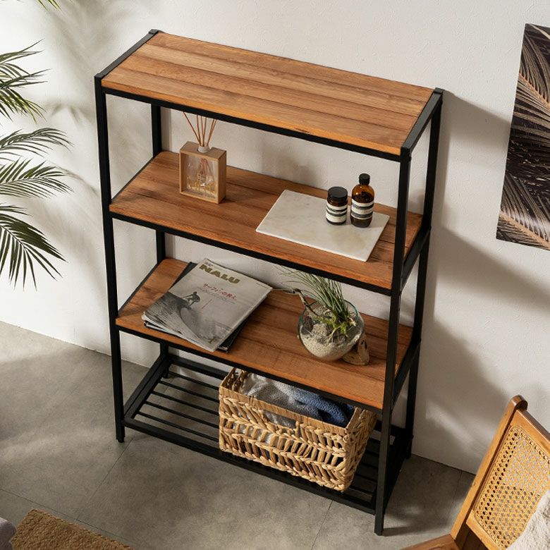 シェルフ木製アイアンラックオープンラックアイアンフレーム4段シェルフタバスTABASアンティーク調幅80ラック北欧おしゃれ無垢材アイアンシェルフキッチンラック棚木製棚スチールラックスチールシェルフ家具塩系男前インテリア西海岸[63010]