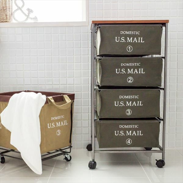 3色展開】インダストリアルなチェストワゴン 4段 (91039)【生活雑貨の