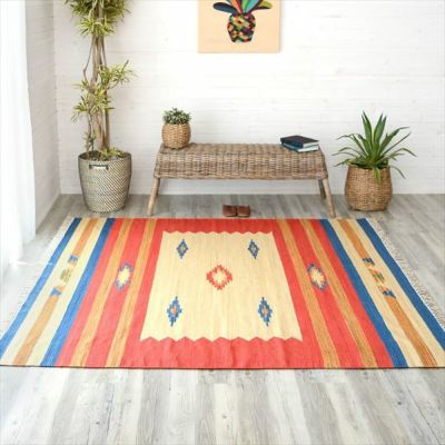 コットンキリムラグ[Mサイズ]200×200cm[Bタイプ](31301)【生活雑貨のELEMENTS本店】