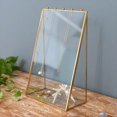 ガラスと真鍮で出来た アクセサリースタンド (63200)【 アクセサリー 収納 ネックレス ピアス 指輪 イヤリング ジュエリースタンド トレイ アンティーク ディスプレイ ショーケース シンプル おしゃれ かわいい ゴー