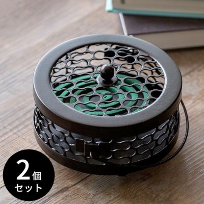 【2個セット】蚊取り線香入れ 蚊遣り 蚊取り線香ホルダー 蚊遣り器 スチール製 ひょうたん型模様[ブラック][10770-2]【生活雑貨のELEMENTS本店】