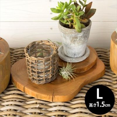 チークウッドの輪切りステージトレイ (Ｌ-約1.5cm)[約20x1.5cm](11830)【生活雑貨のELEMENTS本店】