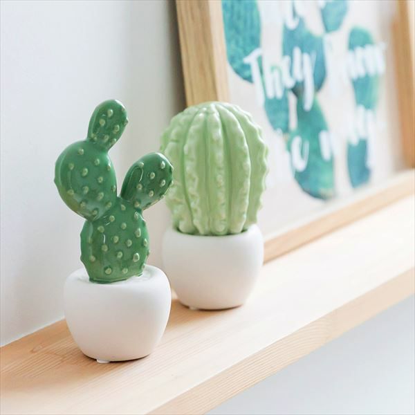 サボテン型のセラミック製オブジェ[ウチワサボテン](66070)【生活雑貨