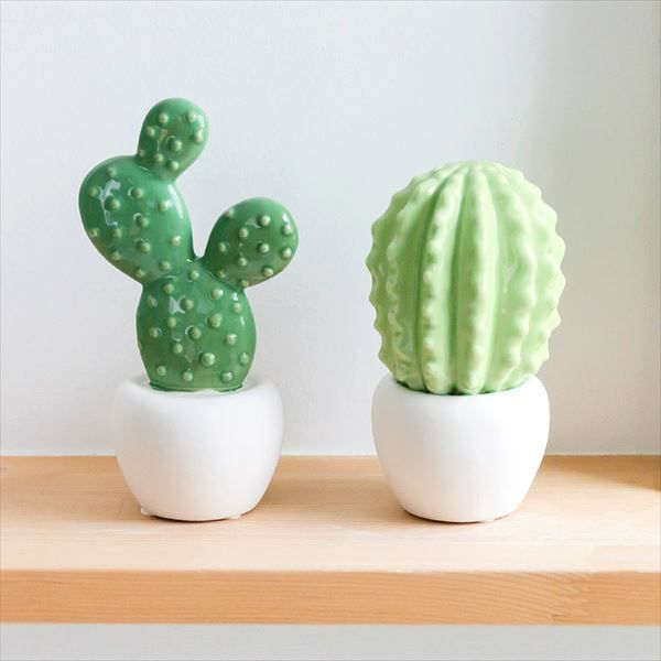 サボテン型のセラミック製オブジェ[ウチワサボテン](66070)【生活雑貨