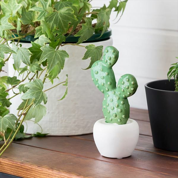 サボテン型のセラミック製オブジェ[ウチワサボテン](66070)【生活雑貨