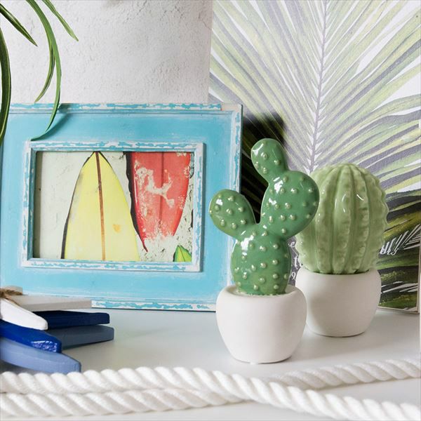 サボテン型のセラミック製オブジェ[ウチワサボテン](66070)【生活雑貨