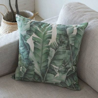 【メール便対応】 クッションカバー バナナリーフ柄 45×45cm 正方形 綿混 コットン  [66201-n]【 クッション カバー 洗濯可能 おしゃれ  春 夏 秋 冬 トロピカル 西海岸 ビーチハウス コースタル カリフォルニア ハ