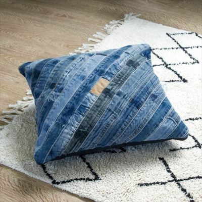【 ヌードクッション付き 】パッチワーク デニムクッション 45角 45×45cm (91118)【 クッション クッションカバー ヌードクッション付き デニム ジーンズ インド ヴィンテージ ダメージ レトロ 西海岸 アメリカン 