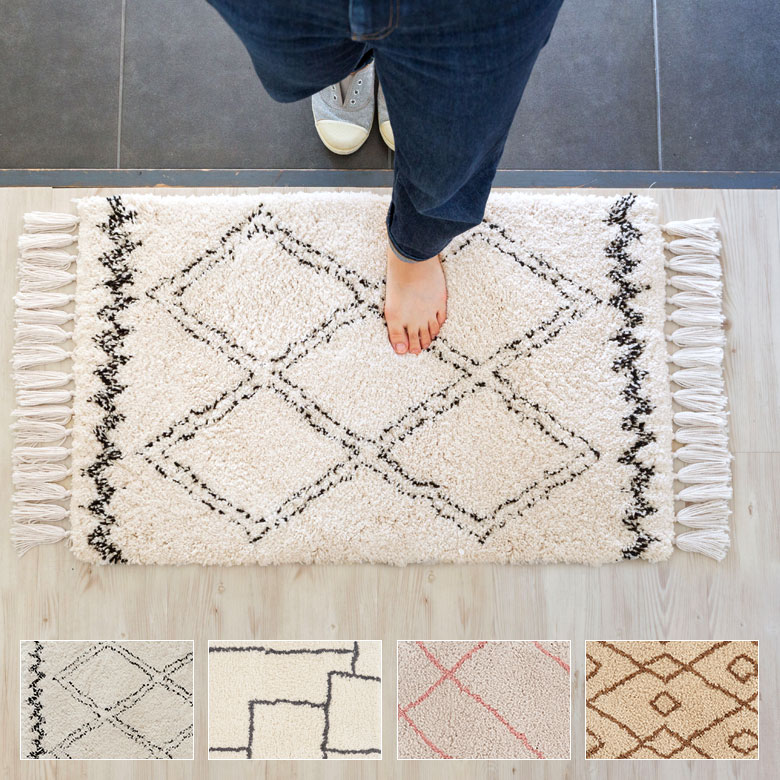 玄関マットラグマット50cm×80cmベニオワレン風ラグカーペットおしゃれ長方形絨毯じゅうたんオールシーズン春夏秋冬モロッカンモロカンアジアン西海岸マットバスルームトイレ水色白グレー50×80[b2a-83]