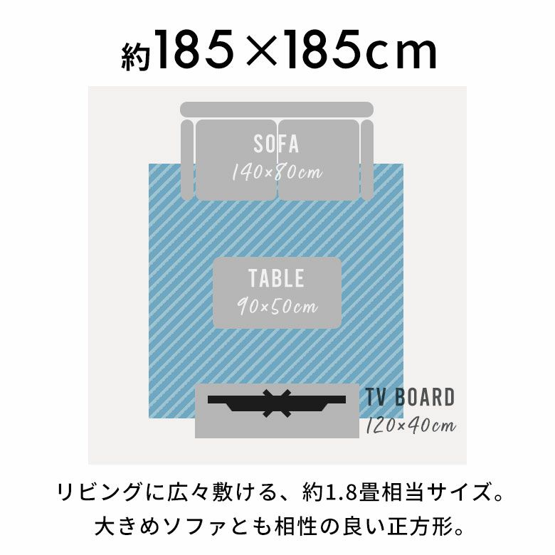 ラグラグマット185cm×185cmベニオワレン風ラグカーペット床暖房対応おしゃれ長方形絨毯じゅうたんオールシーズン春夏秋冬モロッカンモロカンアジアンリゾート玄関マット水色白グレー185×185敷物[b2e-83]