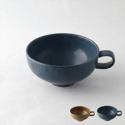 スープカップ 径14.9cm 陶器製 取っ手付き スープマグ  [92087-bl 92087-br]【 食器 カップ スープボウル カフェオレボウル おうちカフェ マグカップ デザートカップ 】