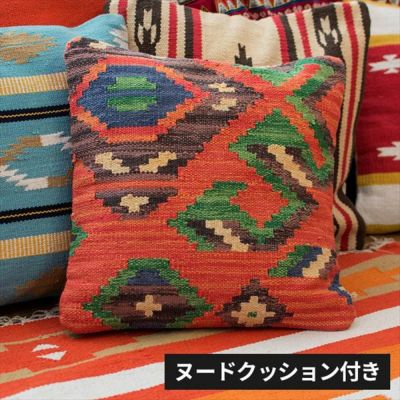 クッション ネイティブ柄 インド製 45cm × 45cm Bタイプ レッド  [91309]【 クッションカバー  ヌードクッション付き オルテガ柄 メキシカン 民族柄 おしゃれ エスニック アジアン 】
