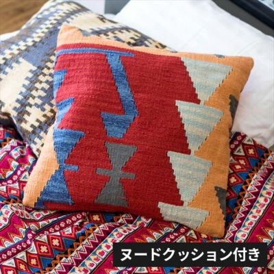 クッション ネイティブ柄 インド製 45cm × 45cm Cタイプ レッド×ベージュ  [91310]【 クッションカバー  ヌードクッション付き オルテガ柄 メキシカン 民族柄 おしゃれ エスニック アジアン 】