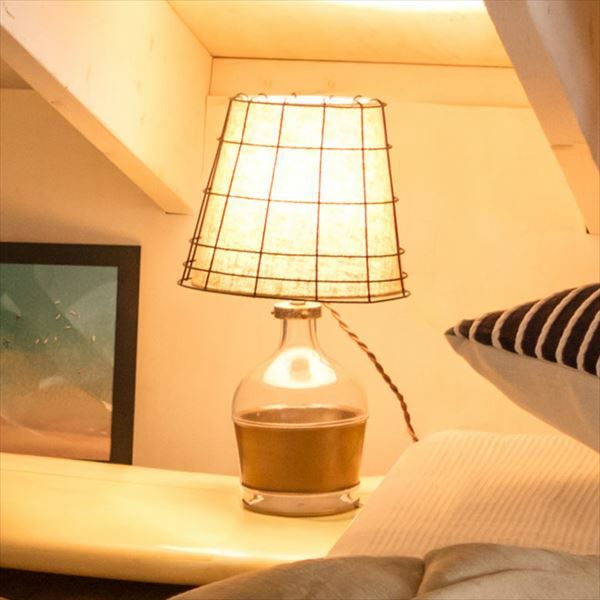 輸入雑貨　ガラス内臓ランプ　布シェード　テーブルスタンド　ヨーロピアン ヴィンテージ ガラスシェード テーブルランプ - アンティーク