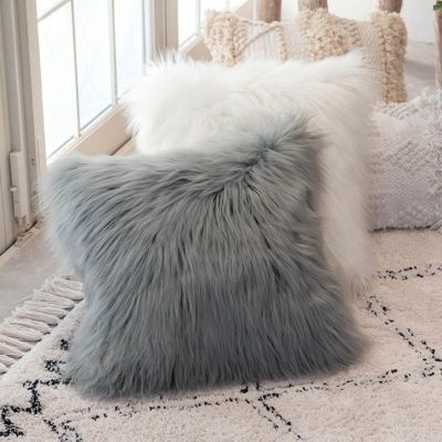 クッションカバー フェイクファー グレー ホワイト 約45×45cm 正方形 [66688 66689]【 ファークッションカバー ロングファー ふわふわ もこもこ おしゃれ 可愛い 北欧 ガーリー シャビーシック フレンチ フレンチカ