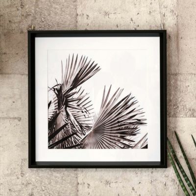 アートパネル モノクロ リーフ ボタニカル 50×50cm 壁掛け インテリア モノトーン アートフレーム おしゃれ 絵画 額入り シュロ 葉 プランツ グリーン 写真 アートポスター 壁飾り 絵 ウォールアート フォト プリン