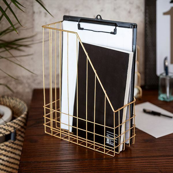 ファイルボックス ワイヤー ゴールド A4タテ型 小さめ 背幅9.5cm