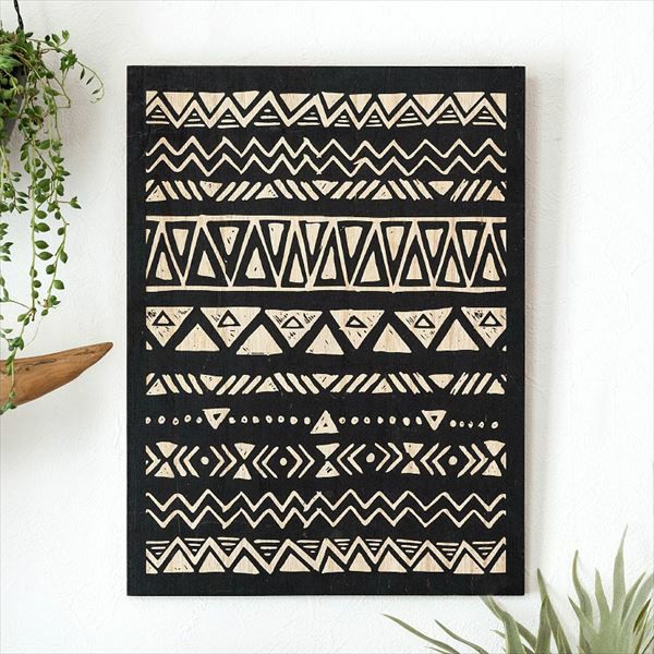 アートパネル ネイティブ柄 モノトーン 壁掛けフック付き 30cm×40cm