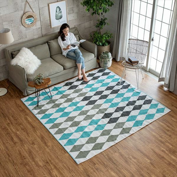 コットン ラグ カーペット ラグマット ダイヤ柄 綿100% 200×200cm