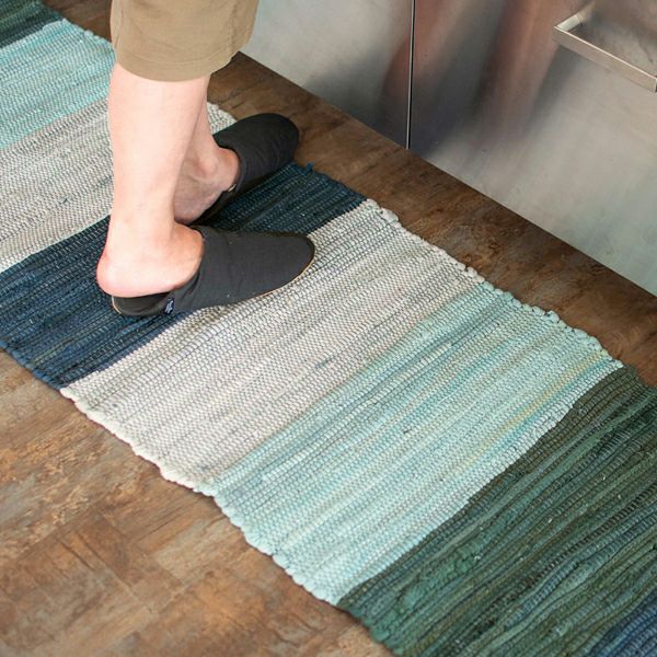 キッチンマット コットン ラグマット ワイドストライプ柄 フリンジ付き