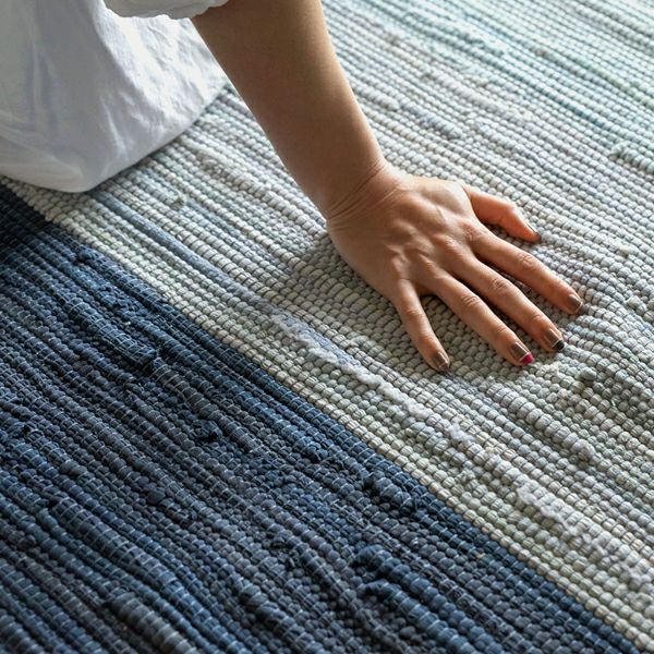 キッチンマット コットン ラグマット ワイドストライプ柄 フリンジ付き